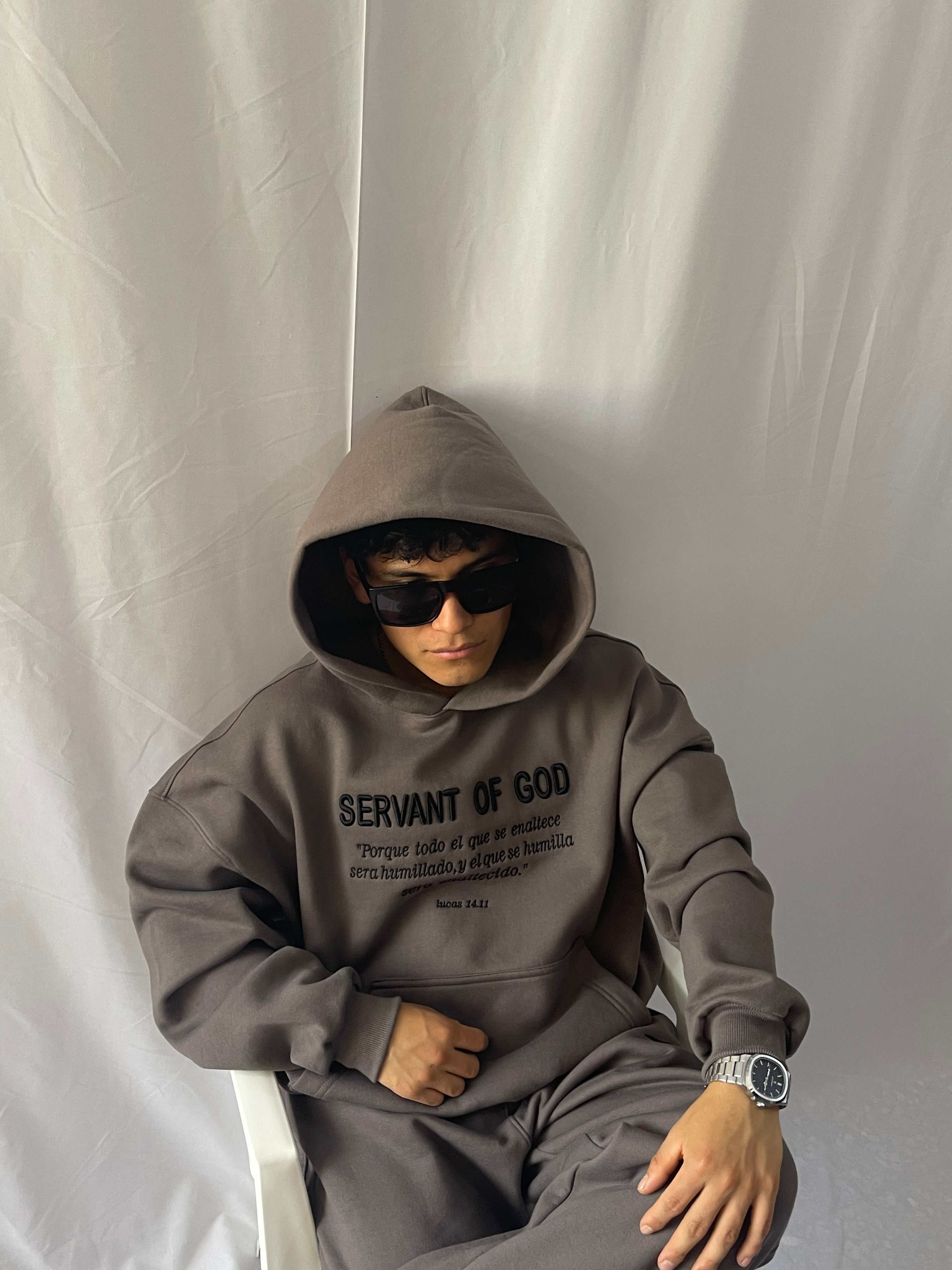 Conjunto SERVANT OF GOD - Sudadera + Buzo Baggy Unisex gris topo