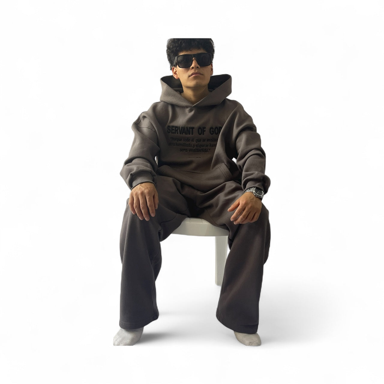 Conjunto SERVANT OF GOD - Sudadera + Buzo Baggy Unisex gris topo