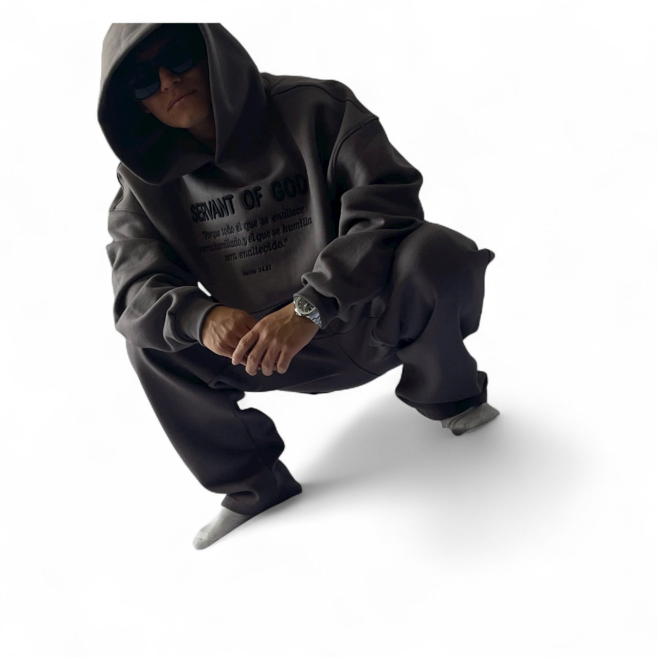 Conjunto SERVANT OF GOD - Sudadera + Buzo Baggy Unisex gris topo