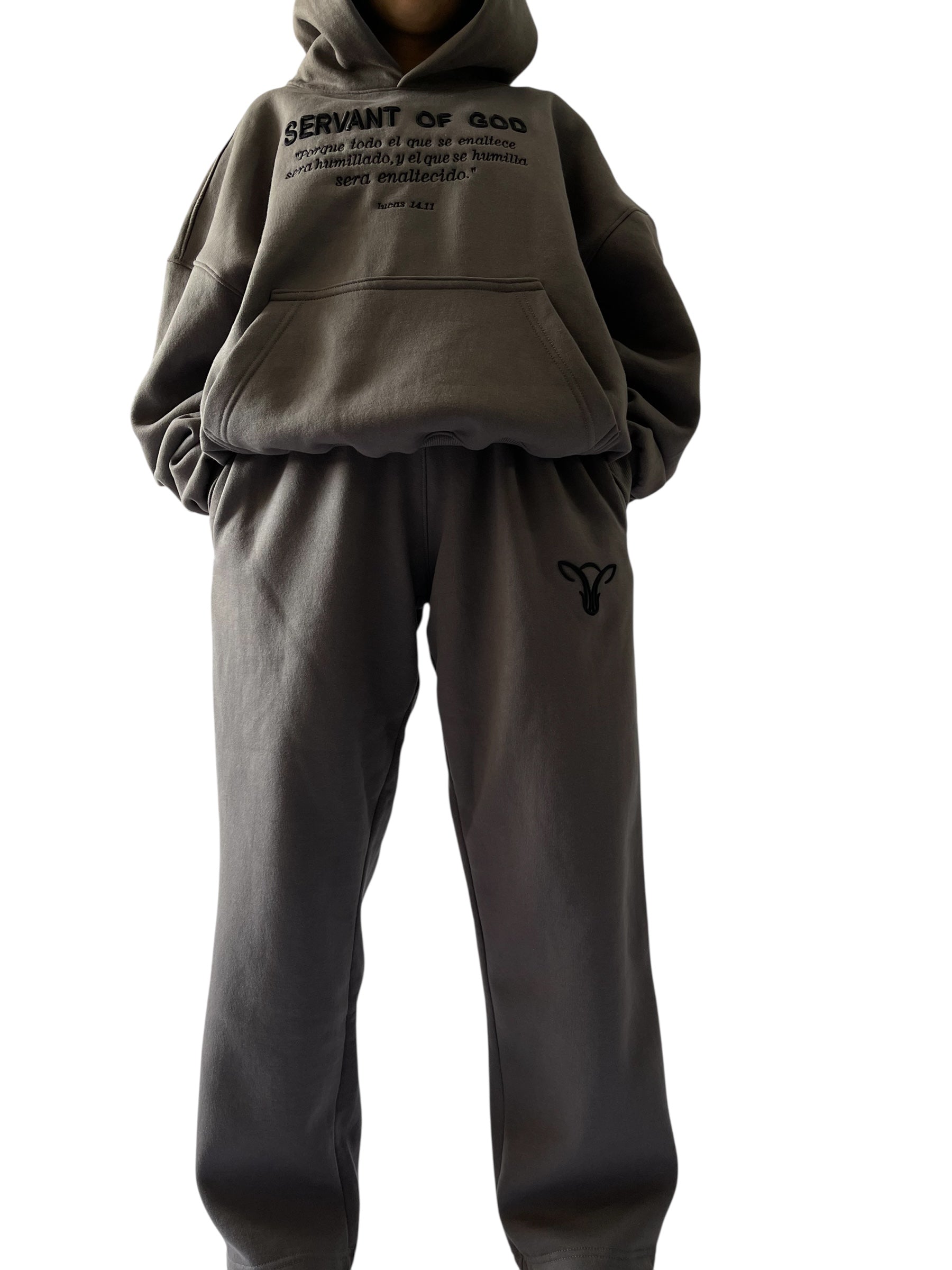 Conjunto SERVANT OF GOD - Sudadera + Buzo Baggy Unisex gris topo