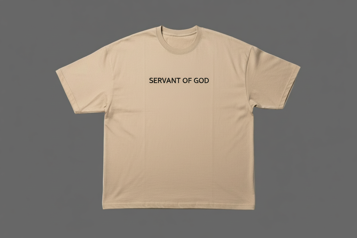 Polo beige SERVANT OF GOD. Algodón premium. Fe con estilo.