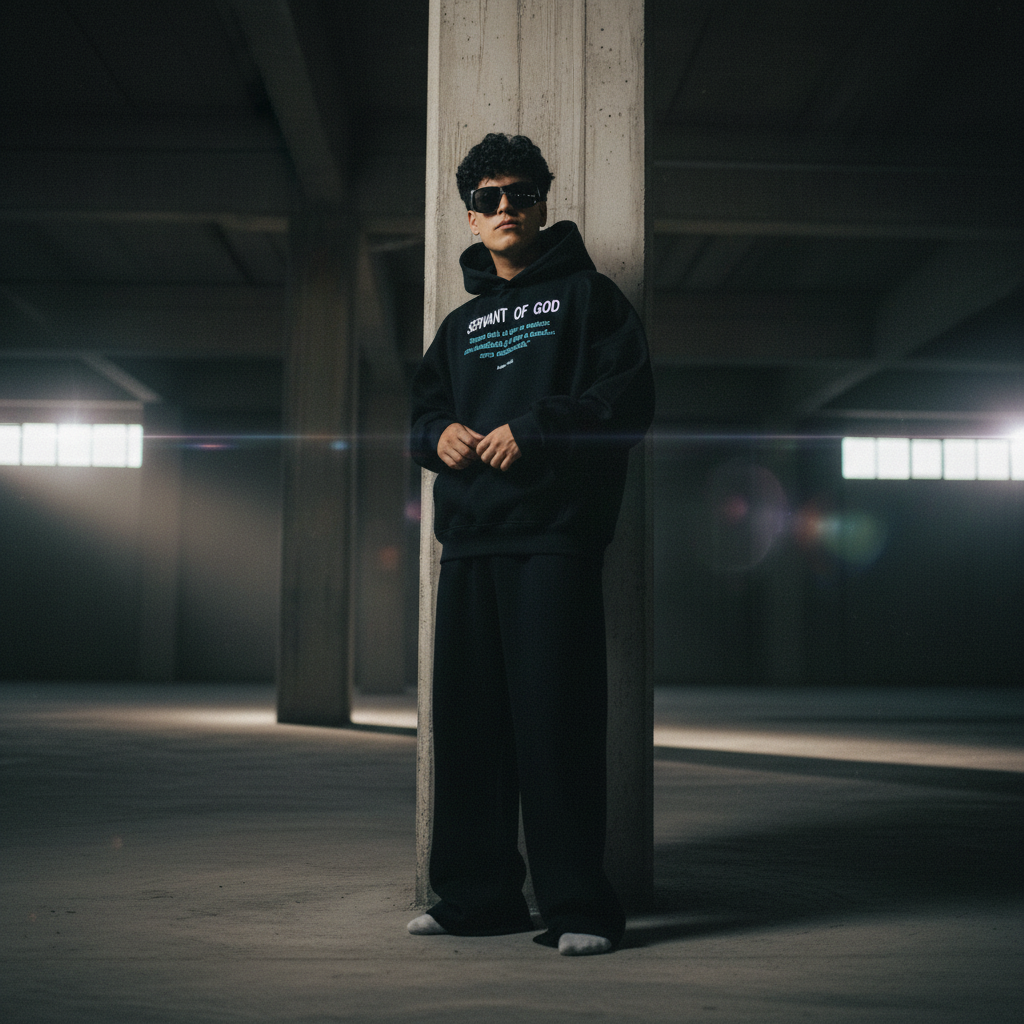 Conjunto SERVANT OF GOD negro - Sudadera y buzo baggy unisex streetwear cristiano Lima
